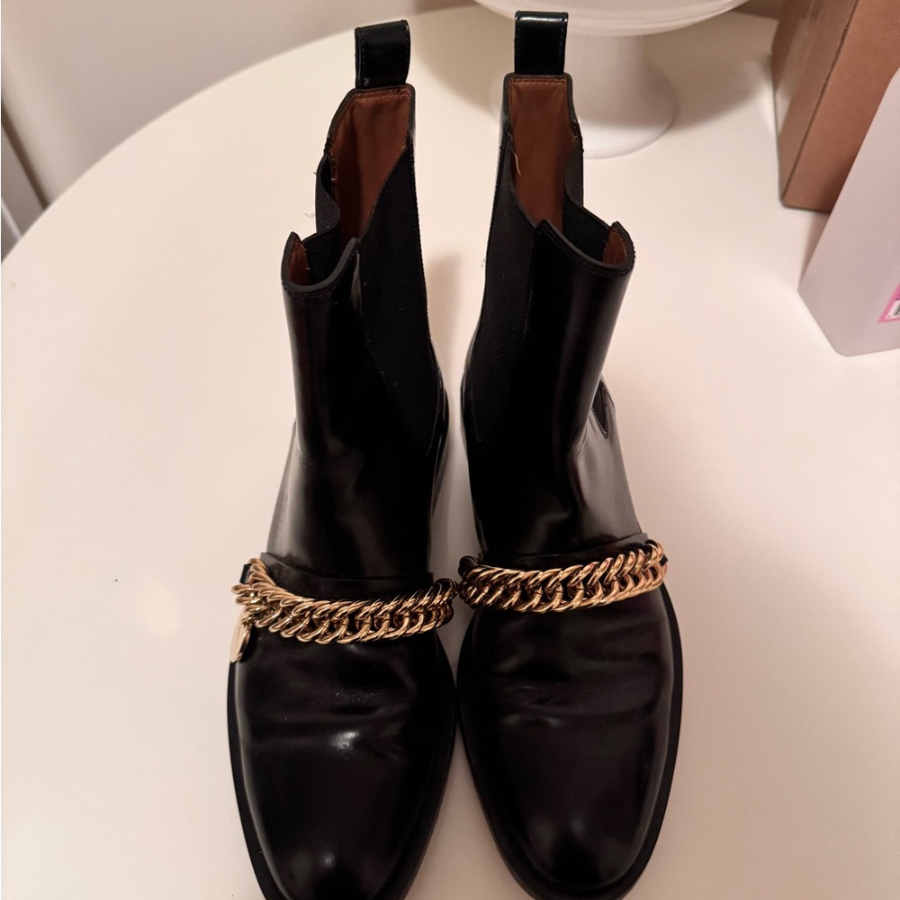 Givenchy Black Ankle Boots with Gold Chain Accent